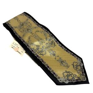 Giorgio Bissoni Mens Pure Silk Neck Tie Gold Black Brocade Pattern 59 "L x 4 " W
